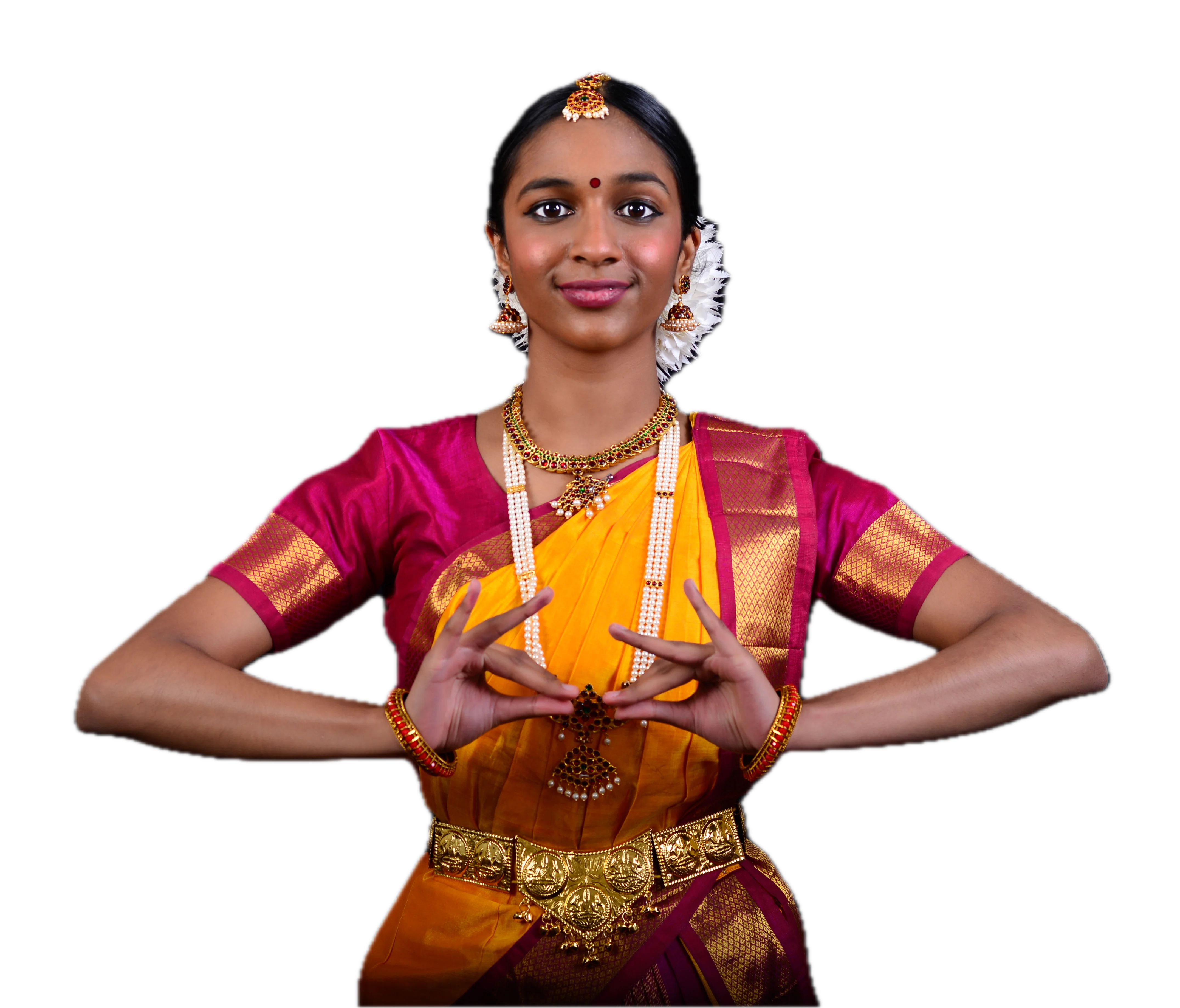 Shriya in lotus mudra, expressive close portrait